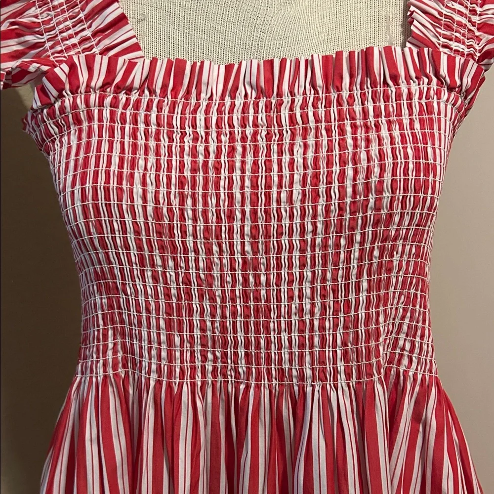New Hill House The Ellie Nap Dress Cherry Red Stripe Maxi Smocked XL - Picture 4 of 10